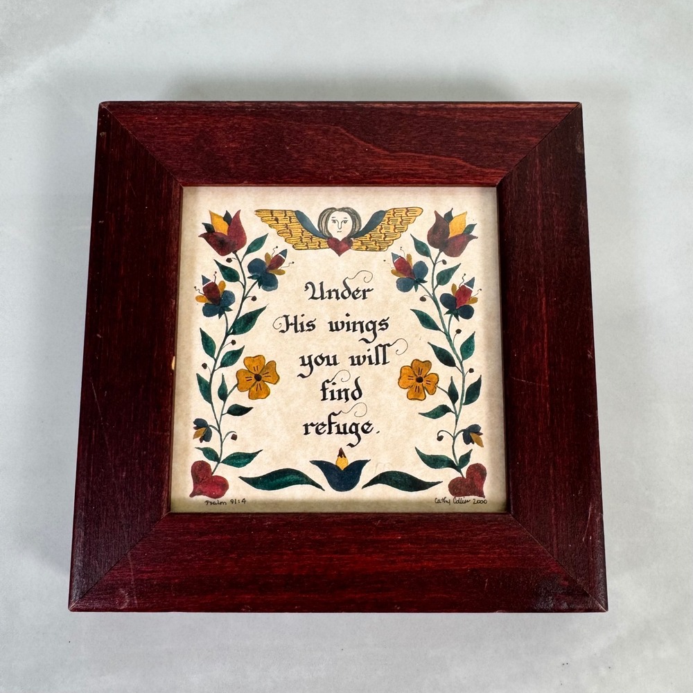 The Country Scribe Pennsylvania-German Fraktur Framed Scripture Psalm 91:4